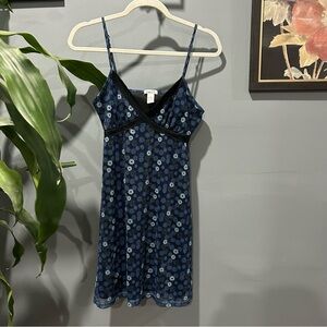 Vintage Rue 21 Women’s Floral Lace-Trim Slip Dress — Navy Blue sz Small